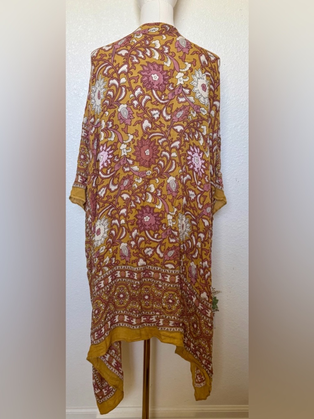 Free People Mustard Floral Printed Kimono in Pink and White